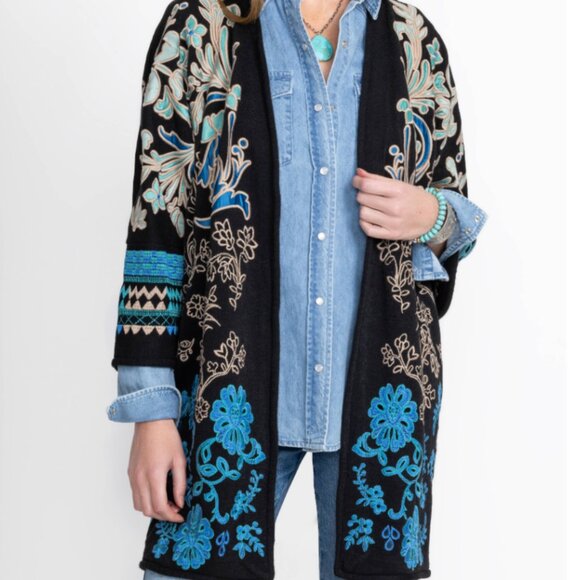 Johnny Was Biya Alvina Embroidred Open Front Kimono Black LNWT,All Products : American Fashion Style Bags On Sale